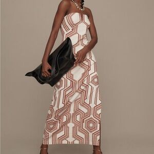 Elegant White and Pink Geometric Dress